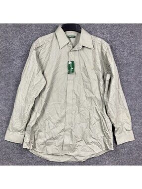 Bert Pulitzer Mens 16 1/2  34/35 Olive Green Single Needle Button Shirt New